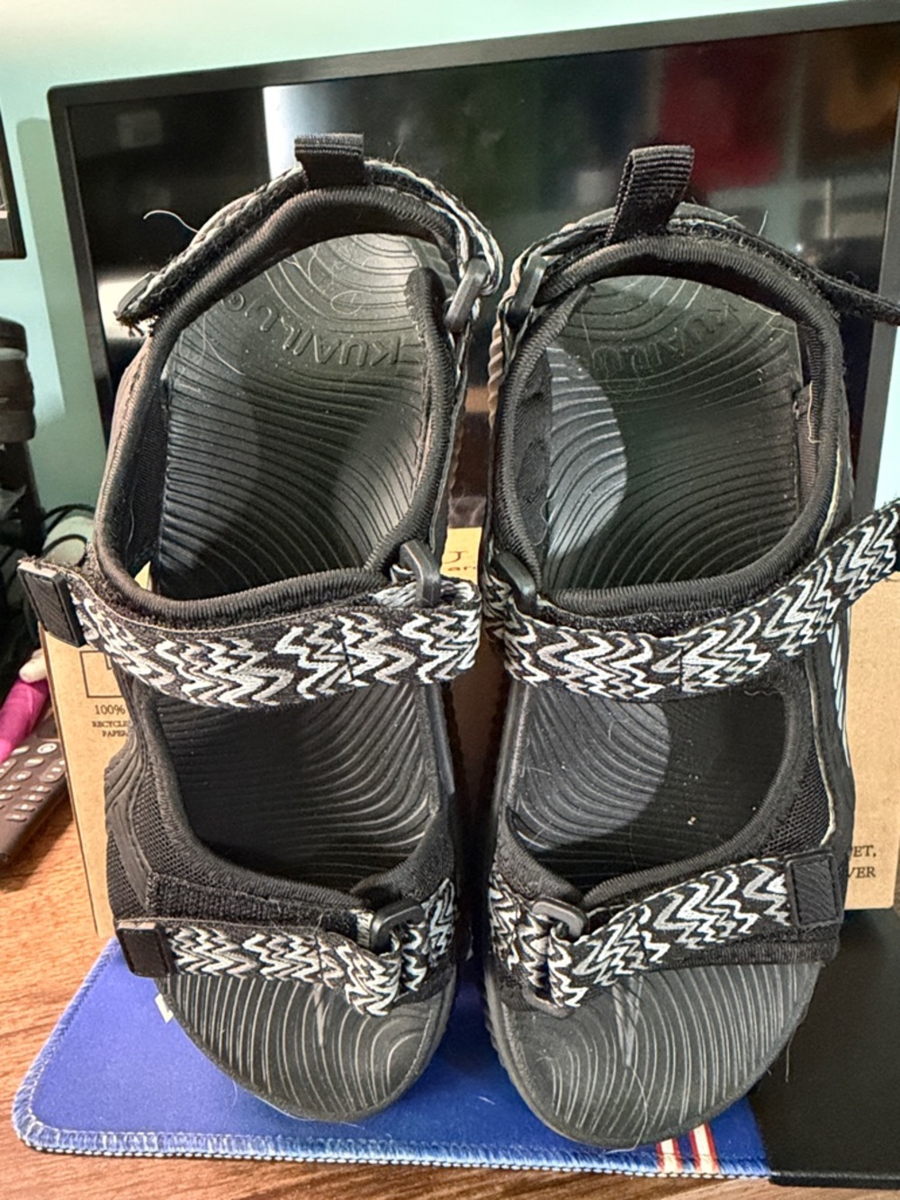Womens Black Sport Sandals with Grey Accents